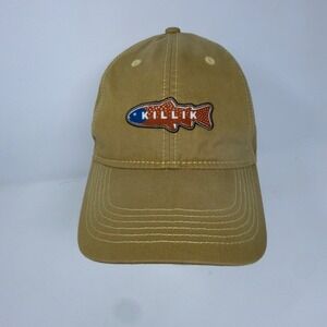 Killik Baseball Dad Hat Cap Beige Blue Strap Back Fish Trout Embroidered‎ Hat